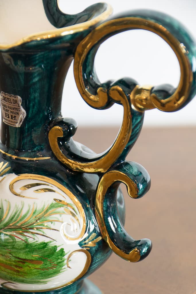 Decorative Belgian Porcelain with Peacock Drawing - French antique decorative objects 3