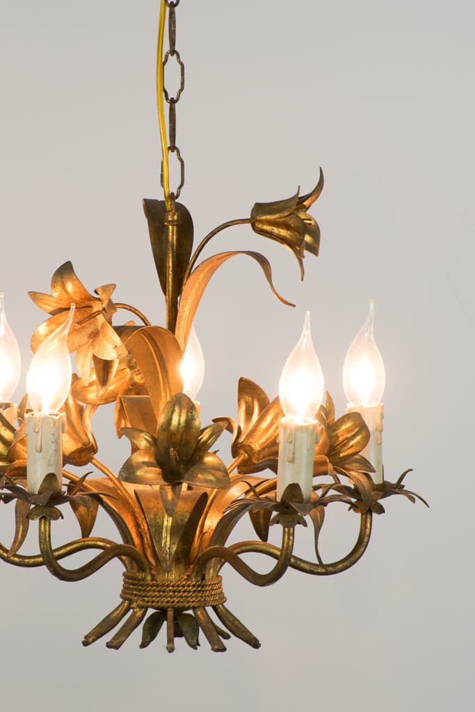 Rare Pair of Gilt Brass Floral Chandeliers - French antique chandeliers & pendants 2