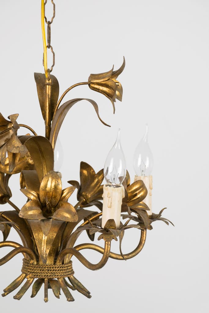 Rare Pair of Gilt Brass Floral Chandeliers - French antique chandeliers & pendants 3