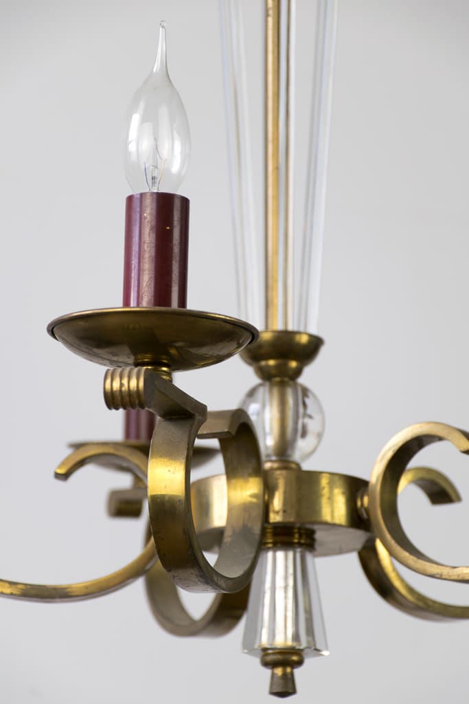 Unique French Art Deco Style Six-Light Pendant Chandelier, Circa 1950 - French antique chandeliers & pendants 2