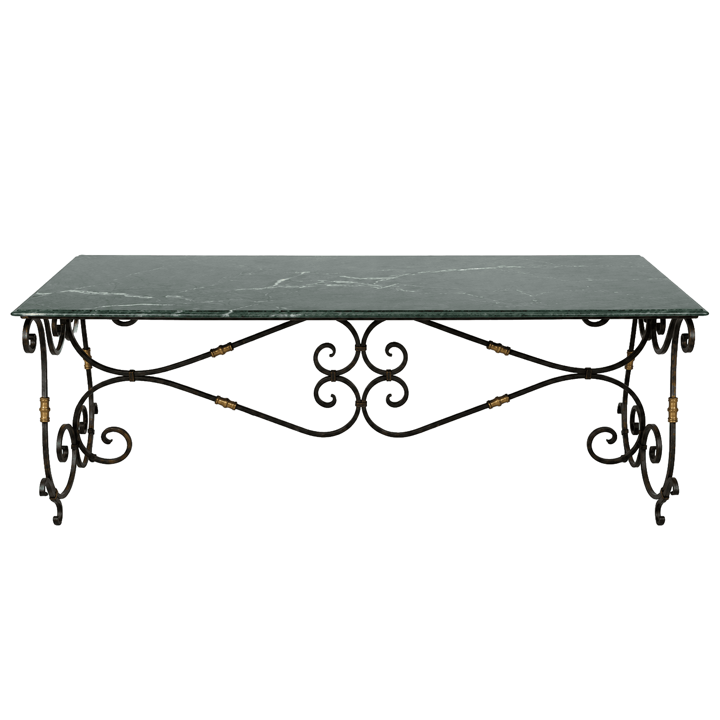 French Provincial Style Wrought Iron Console Table with Green Marble Top - French antique dining tables 4