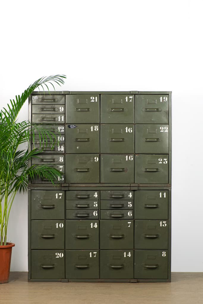 Rare pair of French Military Metal Cabinet - French antique industrial cabinets 2