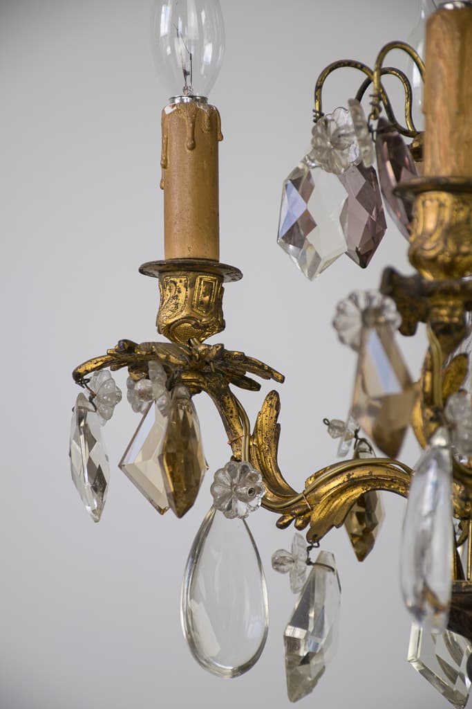 Small French Louis XV Style Crystal and Brass Chandelier - French antique chandeliers & pendants 3