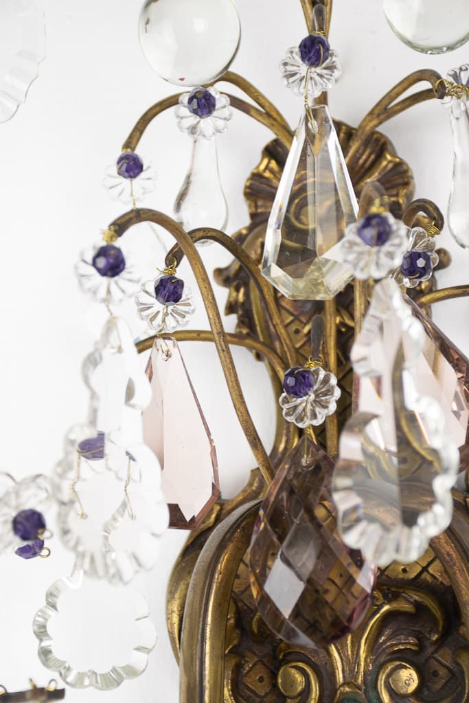 Pair of French Bronze and Crystal Wall Sconces - French antique wall lights & sconces 2