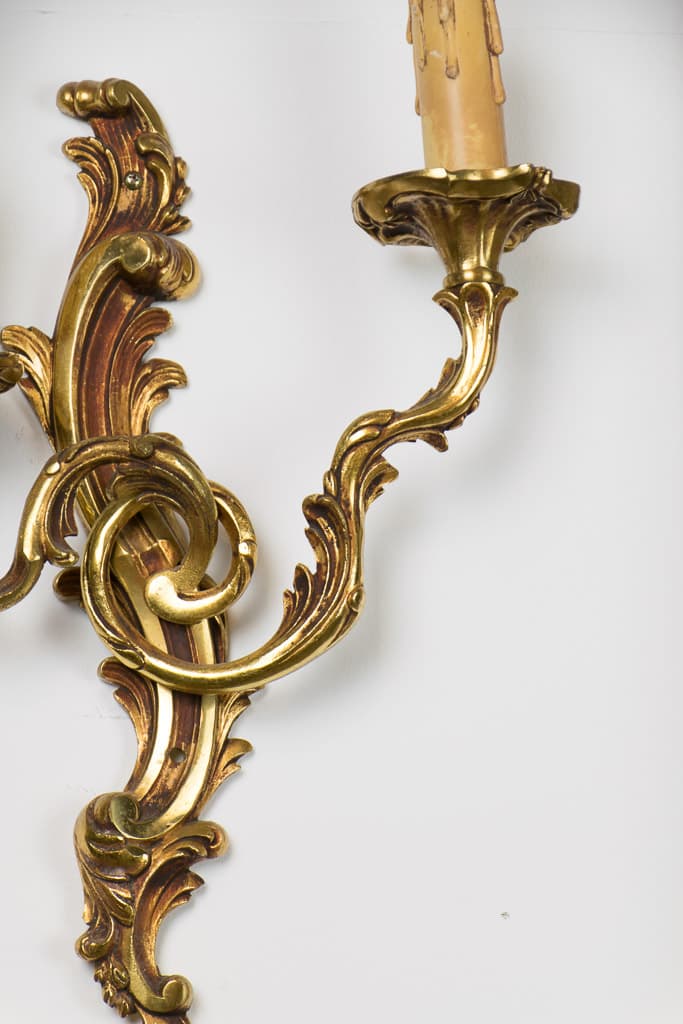 Pair of French Louis XV Style Gilt Bronze Wall Sconces - French antique wall lights & sconces 2