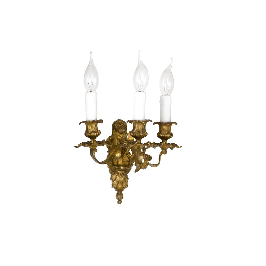 Pair of Louis XV Style Three-Armed Ormolu Sconces - French antique 壁燈 2