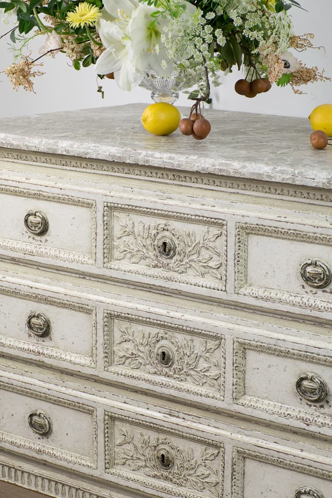 18th Century Louis XVI Style Painted Oak Commode with Faux Marble Top - French antique chest of drawers 2