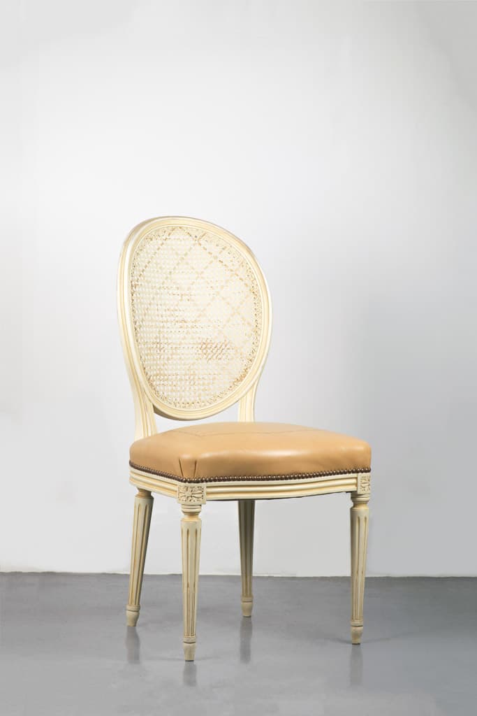 French Louis XVI Style Leather and Caned Chair - French antique 餐椅 3