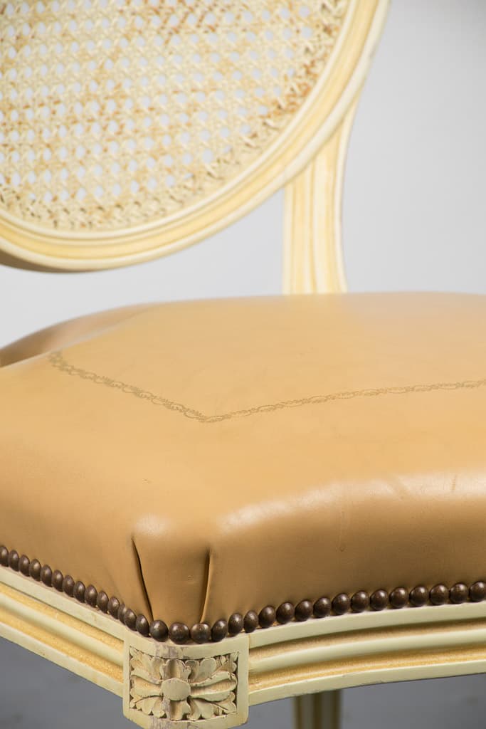 French Louis XVI Style Leather and Caned Chair - French antique 餐椅 4
