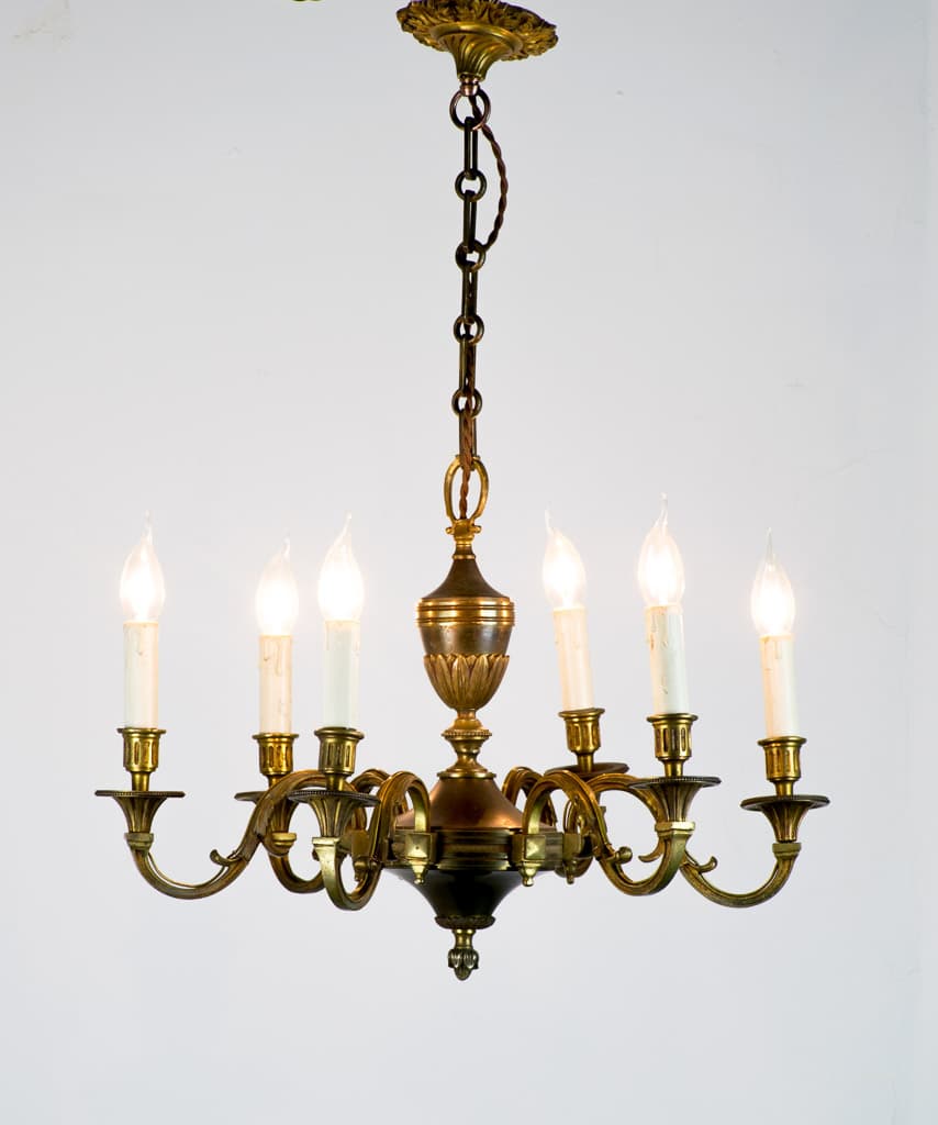 French Neoclassical Louis XVI Style Bronze Chandelier - French antique chandeliers & pendants 2