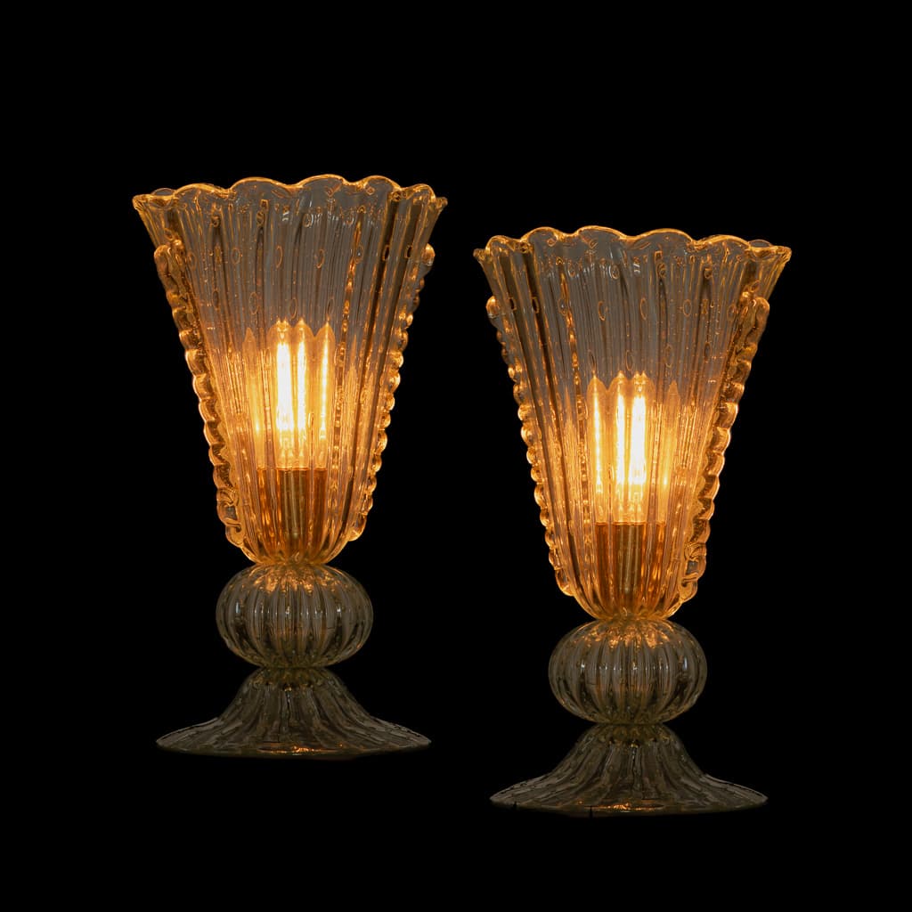 Rare Mid 20th Century Pair of Italian Murano Table Lamps - French antique 桌燈 2