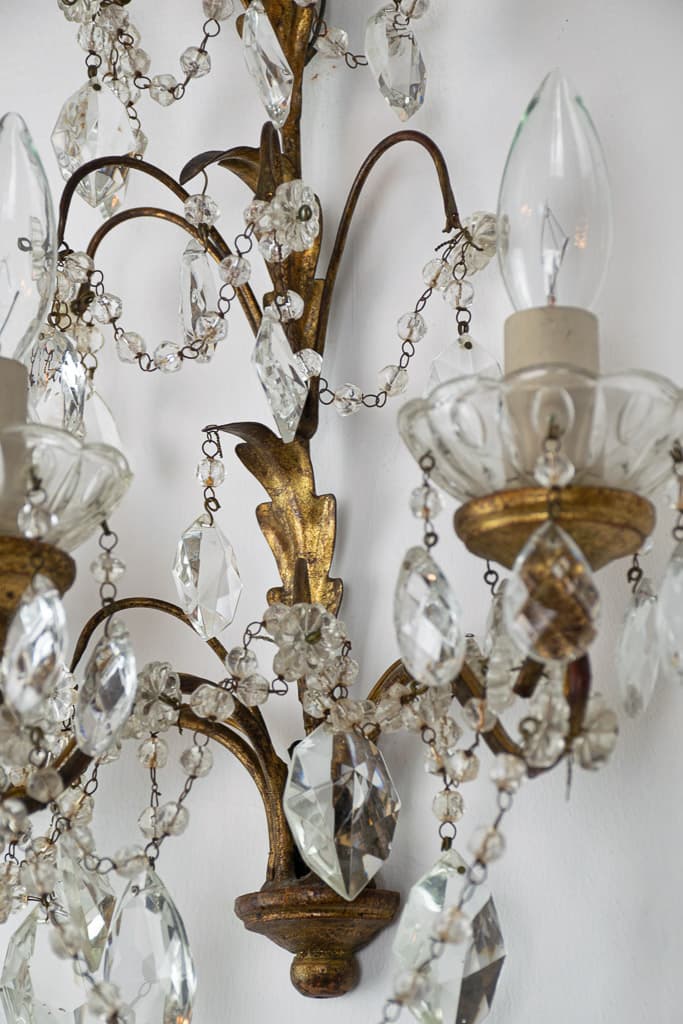 Pair of Louis XVI style gilt-Bronze and crystal sconces - French antique wall lights & sconces 4