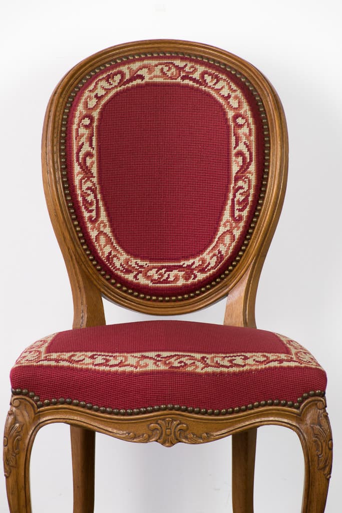 Set of Six Louis XV Style upholstered Dining Chairs - French antique dining chairs 3