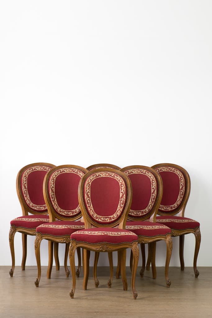 Set of Six Louis XV Style upholstered Dining Chairs - French antique dining chairs 5