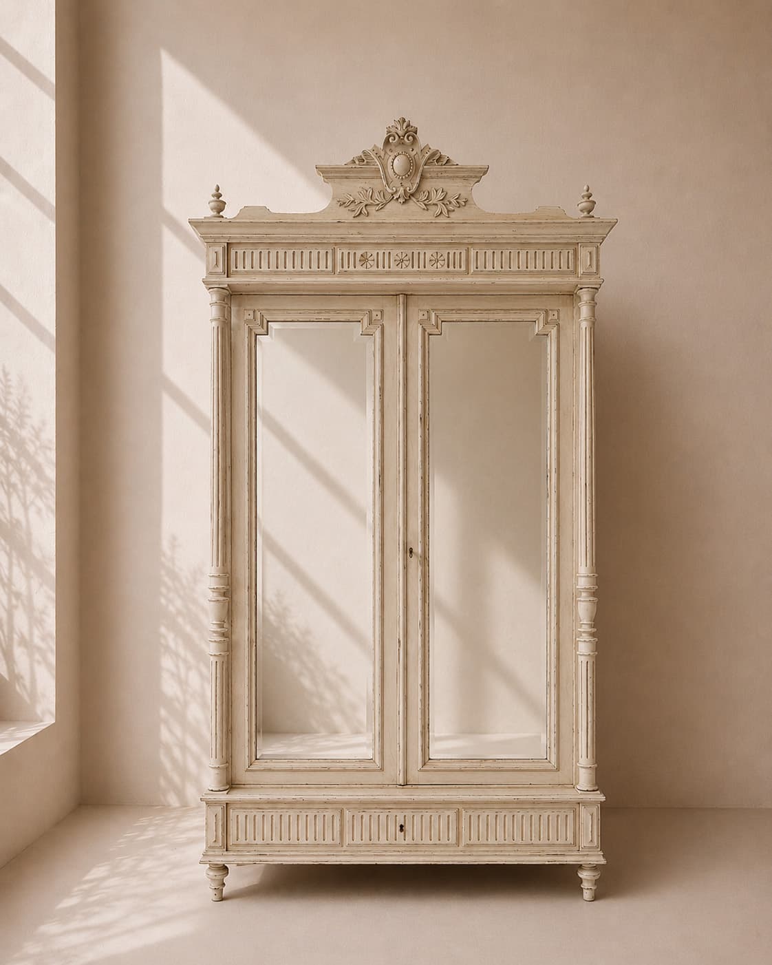 Large French Louis XVI Revival Mirrored Armoire with Distressed Painted Finish - French antique 書櫃 5
