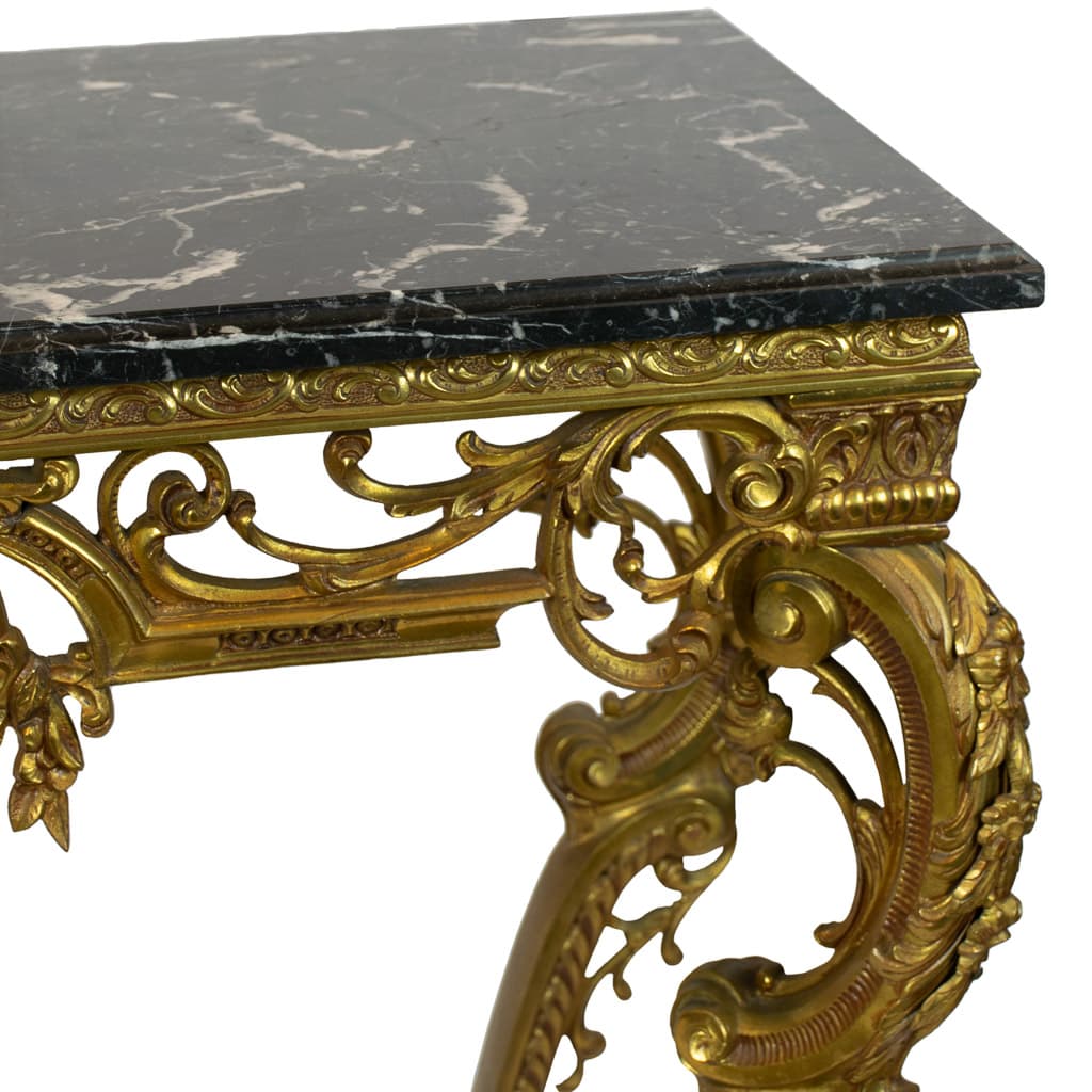 Elegant Italian Rococo Bronze Marble-Top Console Table - French antique 邊桌 3