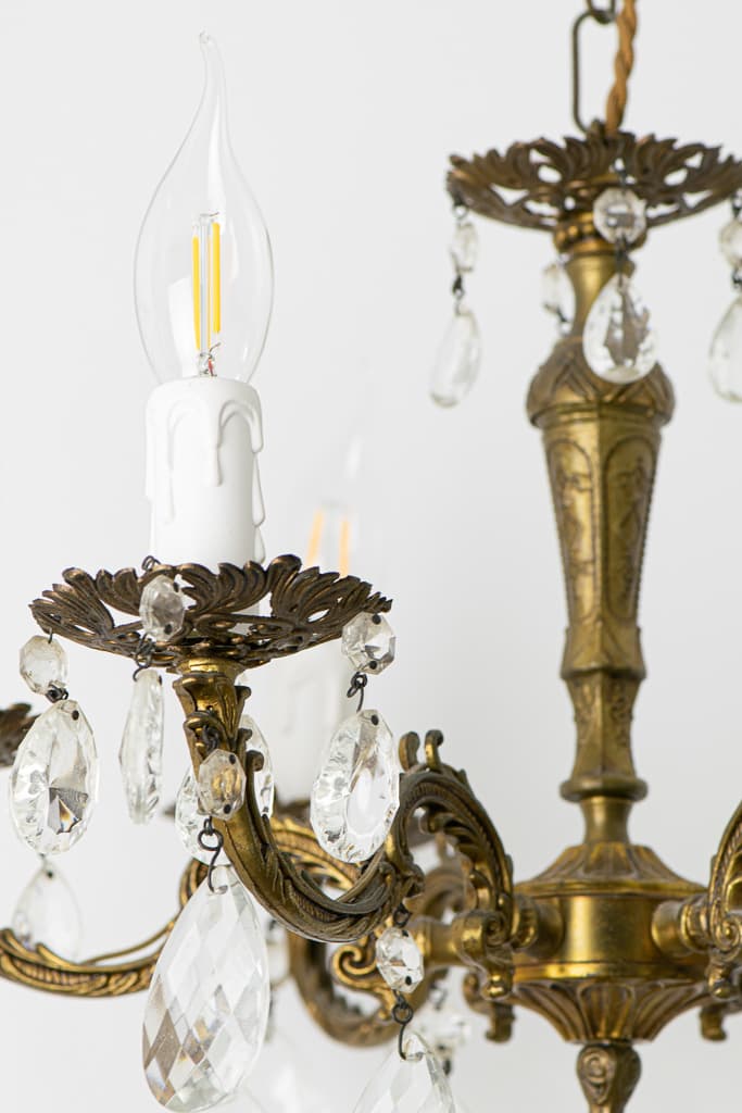 French Antique Bronze and Crystal Five-Light Chandelier - French antique chandeliers & pendants 3