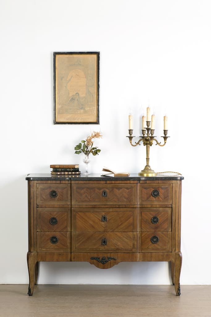 French Louis XV Marquetry Marble Top Commode - French antique chest of drawers 4